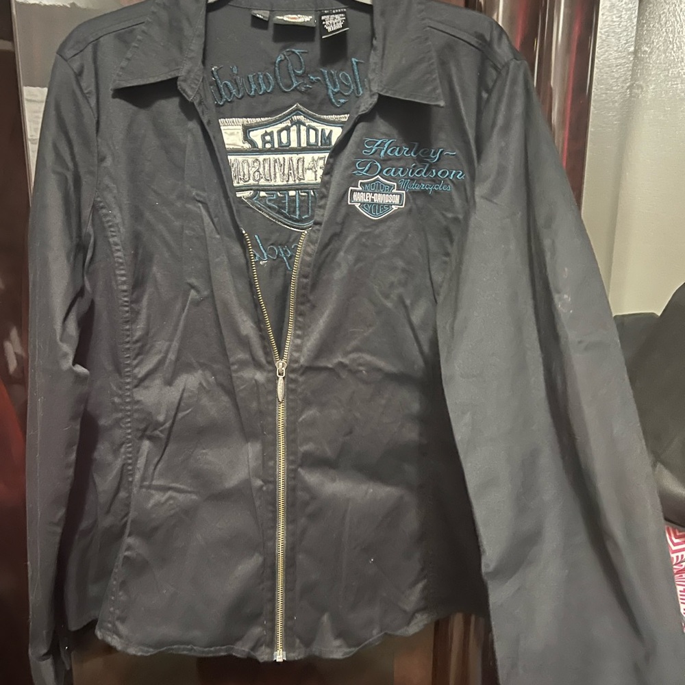 Harley-Davidson Women's Black zipper blouse long sleeve